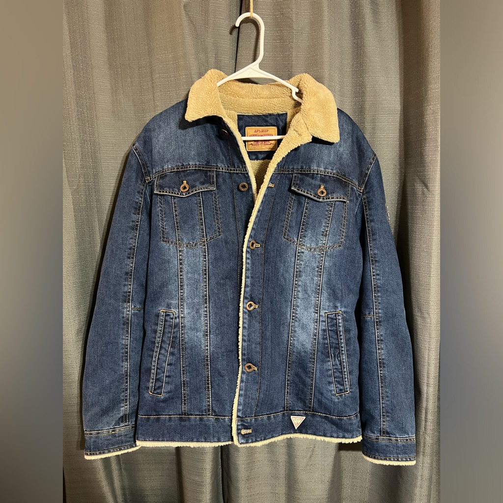 L | Afsjeep Outdoor American Legend Fashion Fleece Lined Jean Bomber Jacket